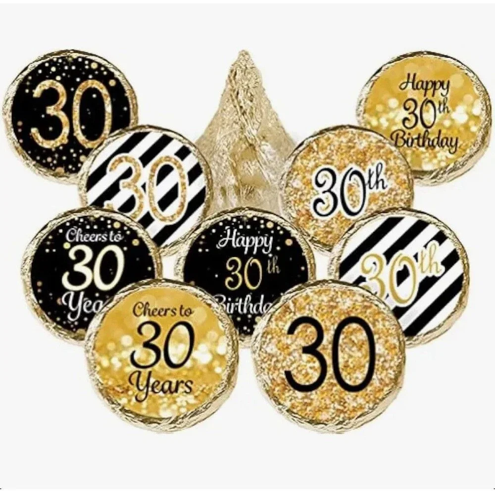 30th Birthday Decorations Black Gold Candy Gift bag Card Stickers 136